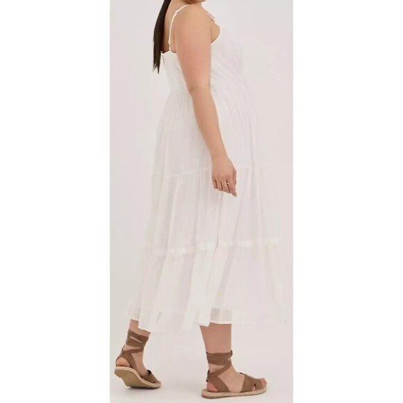 Torrid White Gold Chiffon Tiered Midi Dress Size 2X Adj Straps Smock NWT RA10137 - Picture 4 of 13